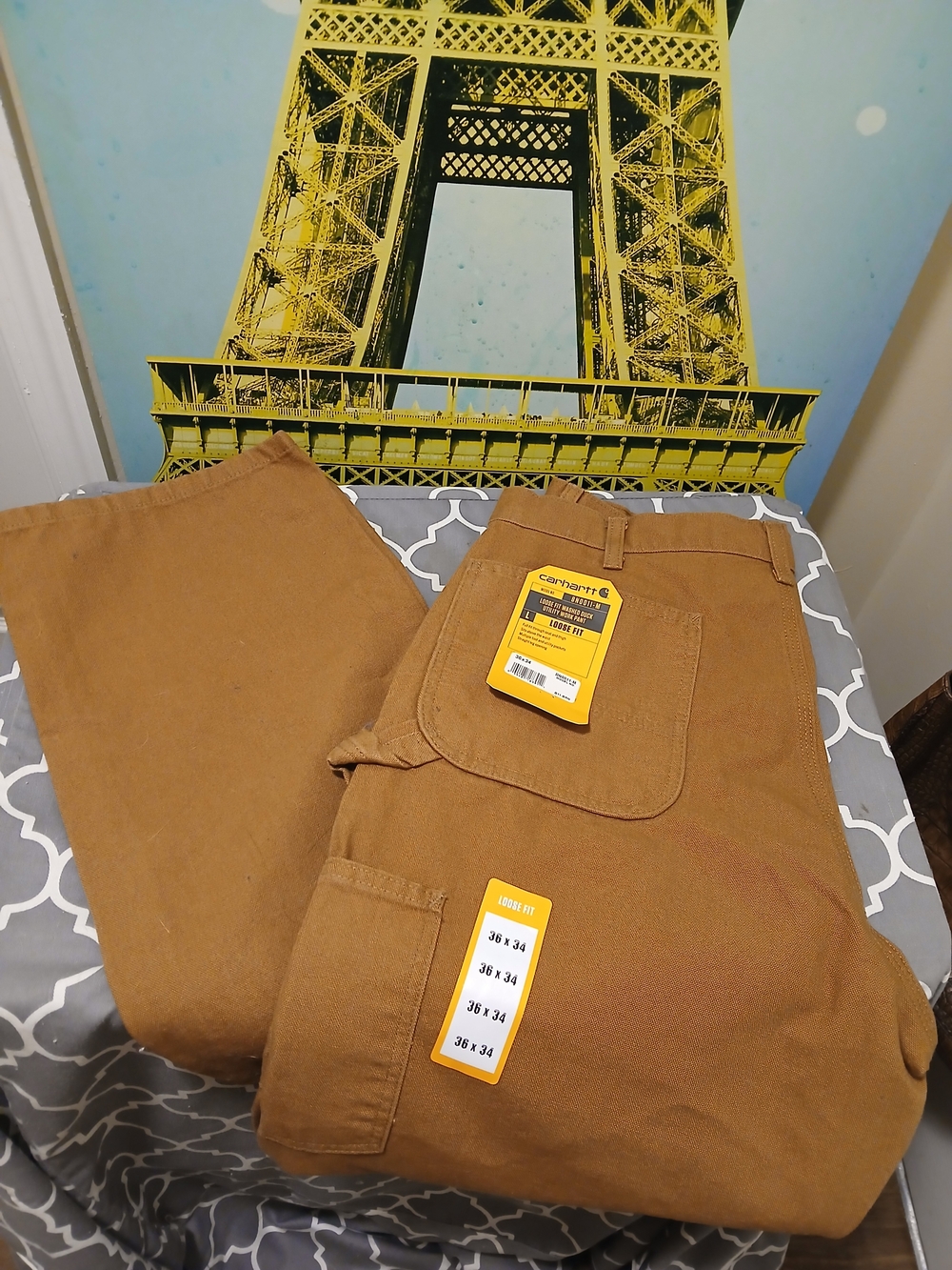 Nwt Carhartt Brown Men's Cargo Work Pants Heavy Duty Utility Loose Fit Sz.36X34